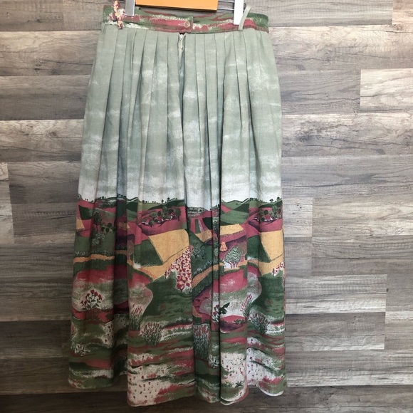 Vintage Linen Cotton  Blend Pleated Boho Prairie Maxi Skirt Medium - Picture 12 of 16